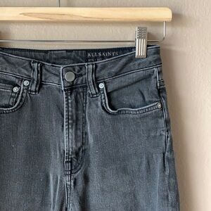 ALL SAINTS Faded Black Slim Jeans with Frayed Hem